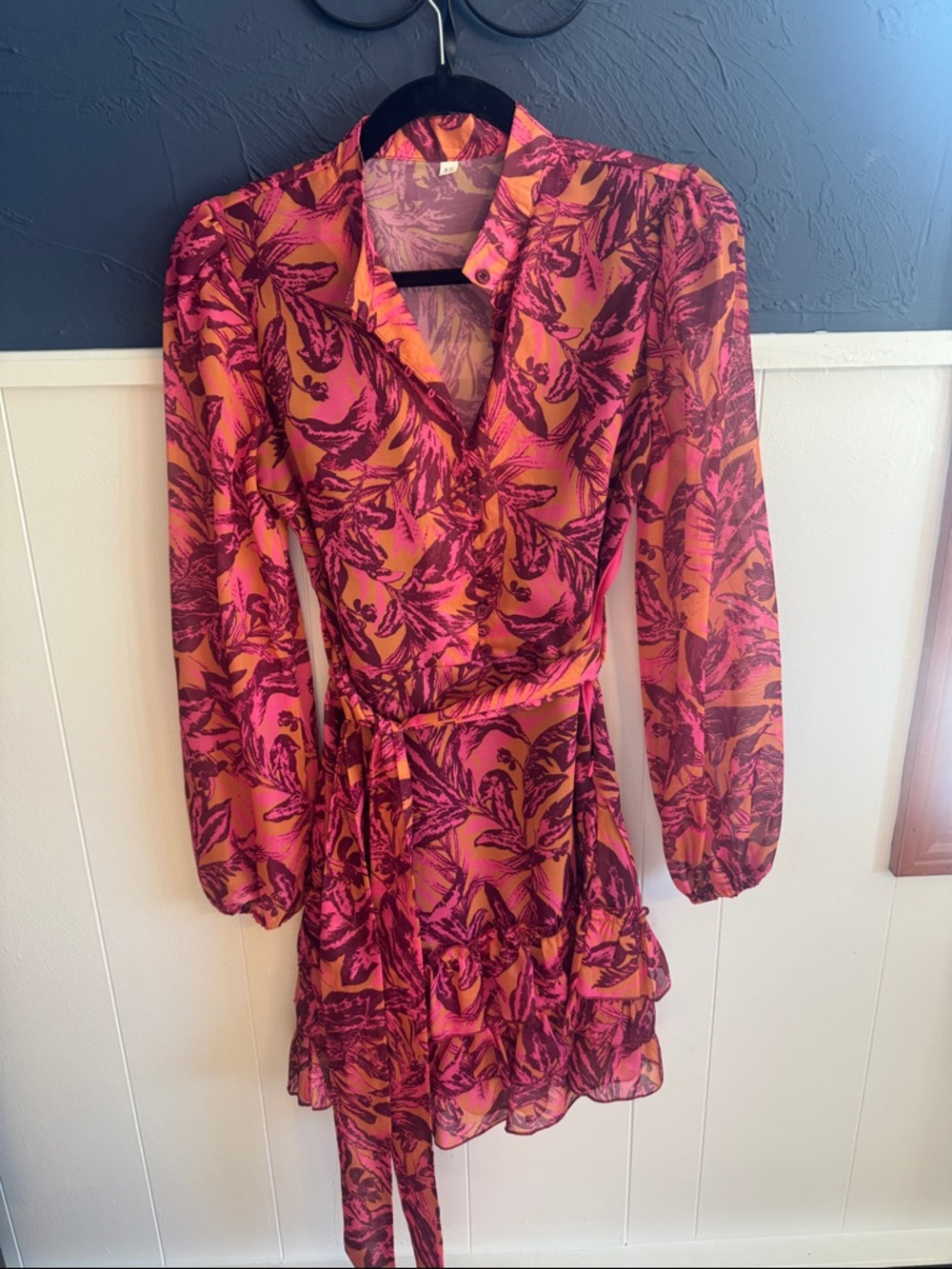 Women's Pink and Orange Printed Wrap Dress